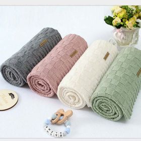 Kids Logo Patched Design Solid Color Knittted Warm Blanket (Size/Age: Average Size (0-12Y), Color: pink)