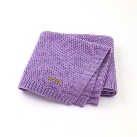 Kids Logo Patched Design Solid Color Knittted Warm Blanket (Size/Age: Average Size (0-12Y), Color: Purple)