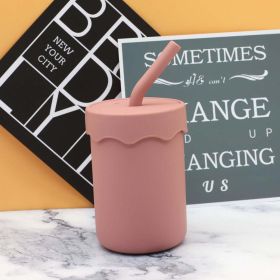 Baby Food Grade Silicone Straw Water Cup Training Leakproof Drop Resistant Drinking Cups (Size/Age: Average Size (0-12Y), Color: pink)