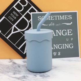 Baby Food Grade Silicone Straw Water Cup Training Leakproof Drop Resistant Drinking Cups (Size/Age: Average Size (0-12Y), Color: Blue)