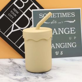 Baby Food Grade Silicone Straw Water Cup Training Leakproof Drop Resistant Drinking Cups (Size/Age: Average Size (0-12Y), Color: Light Yellow)