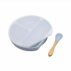 Baby Silicone Compartment Plate With Wooden Spoon (Size/Age: Average Size (0-8Y), Color: Blue)