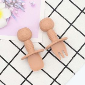 Baby Bear Pattern Complementary Food Training Lovely Silicone Spoon Fork Sets (Size/Age: Average Size (0-8Y), Color: Orange)