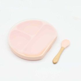 Baby Silicone Compartment Plate With Wooden Spoon (Size/Age: Average Size (0-8Y), Color: White)