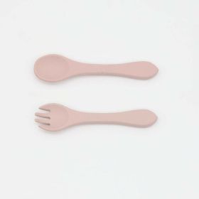 Baby Food Grade Complementary Food Training Silicone Spoon Fork Sets (Size/Age: Average Size (0-8Y), Color: Light Pink)