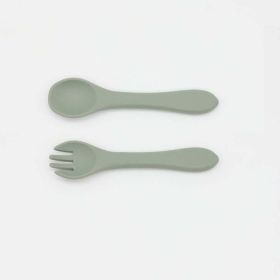 Baby Food Grade Complementary Food Training Silicone Spoon Fork Sets (Size/Age: Average Size (0-8Y), Color: Light Green)