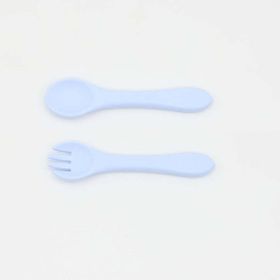 Baby Food Grade Complementary Food Training Silicone Spoon Fork Sets (Size/Age: Average Size (0-8Y), Color: Blue)