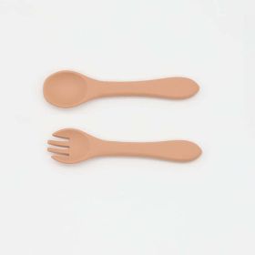 Baby Food Grade Complementary Food Training Silicone Spoon Fork Sets (Size/Age: Average Size (0-8Y), Color: Orange)