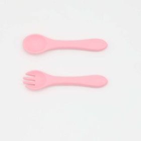 Baby Food Grade Complementary Food Training Silicone Spoon Fork Sets (Size/Age: Average Size (0-8Y), Color: pink)