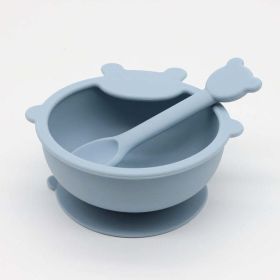 Baby Cartoon Bear Shape Complementary Food Training Silicone Bowl With Spoon Sets (Size/Age: Average Size (0-8Y), Color: Blue)